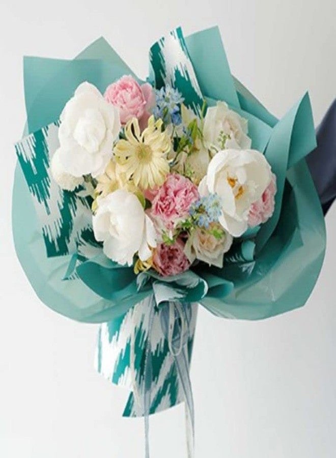 اويسيس أواسيس - 20 ورقة تغليف باقات زهور فاخرة مقاومة للماء على الطراز الكوري (58 سم × 58 سم، 60 ميكرون) | تصميم شيفرون، ورق تغليف هدايا للزهور وورق تغليف هدايا يمكنك صنعه بنفسك لعيد الحب - أزرق - Image 3